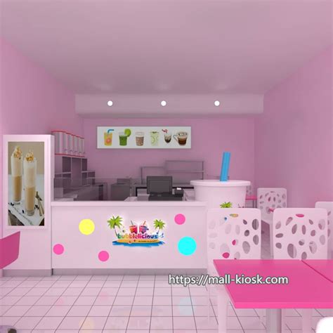 Popular And Classic Bubble Tea Shop Design With Cup Decoration Mall Kiosk