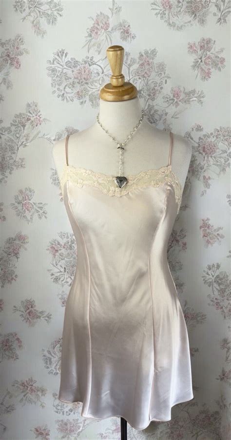 Light Pink Nude Satin Mini Lingerie Sleep Dress 90s C Gem