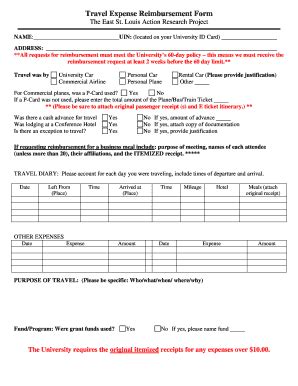 Fillable Online Eslarp Uiuc Travel Expense Reimbursement Form East St