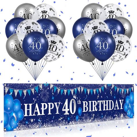 Blue 40th Birthday Decorations For Men Women Navy Blue Silver Happy