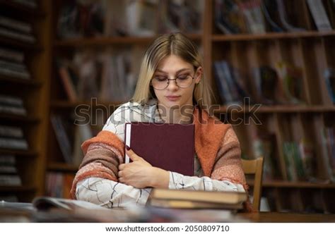 Beautiful Smart Blonde Nerd Girl Library Stock Photo Shutterstock