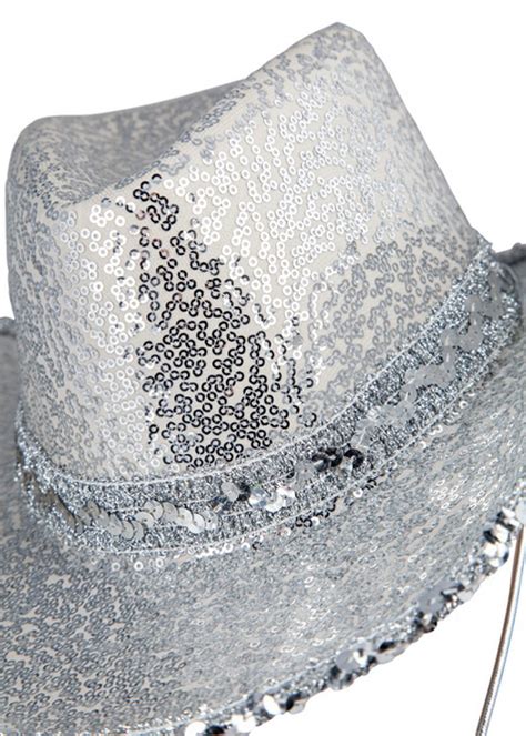 Womens Cowgirl Metallic Silver Sequin Cowboy Hat Ac Struts