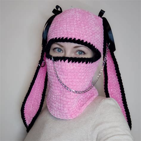 Pink Bunny Balaclava Crochet Lolita Bunny Hat Pastel Goth Inspire