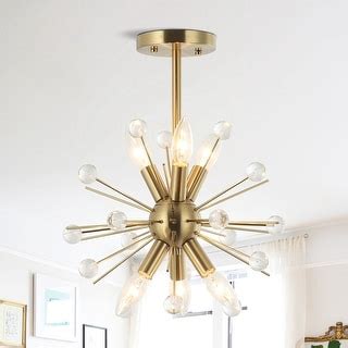 Modern Gold 6 Light Semi Flush Mount Sputnik Crystal Chandelier Bed