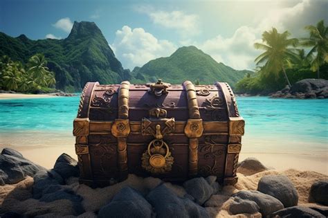 Pirate Buried Treasure Chest On Tropical Island Premium Ai Generated