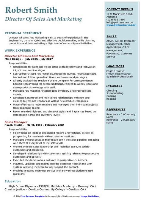 Director Of Sales Resume Samples Qwikresume