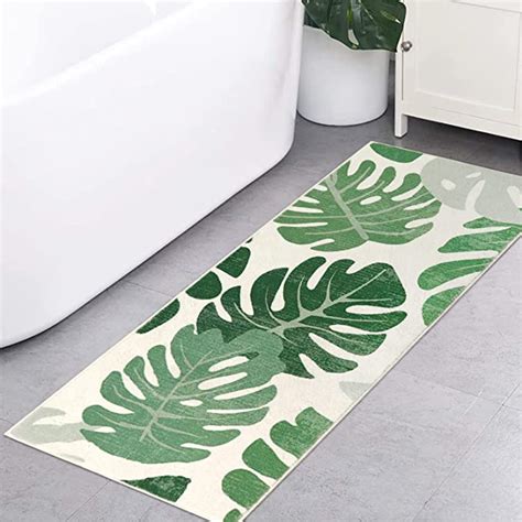 Haocoo Bathroom Runner Rugs 18x47 Inchnon Slip Green Leaf Long