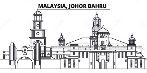 Malaysia Johor Bahru Line Skyline Vector Illustration Malaysia Johor