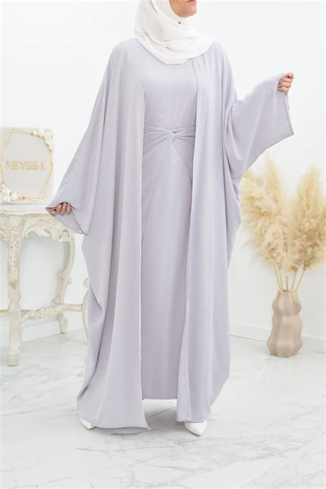 Abaya évasée kimono avec 3 pièces pour femmes voilées élégantes