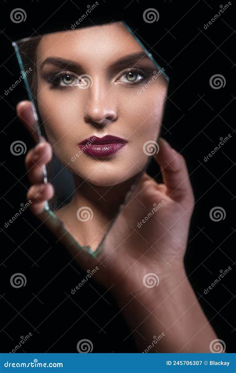 Splinter Of Mirror With Female Face In Reflection Stock Image Image