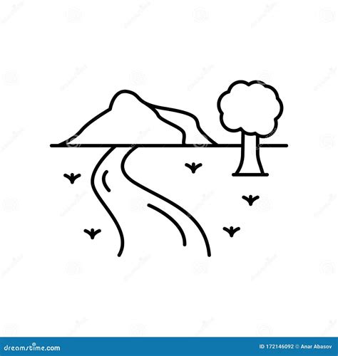 Mountain Tree River Icon Simple Line Outline Vector Elements Of