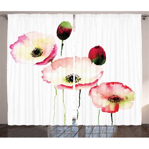 East Urban Home Rustikaler Vorhang Poppy Vintage Blüten Blumen Pink