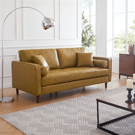 Mid-Century Modern Genuine Leather Loveseat in Retro Tan – SOKA HOME