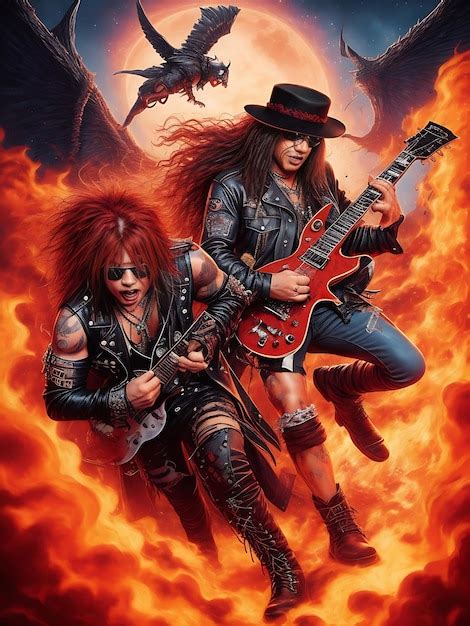 Premium AI Image Rock Legend Slash Fiery Guitar Battle In Hell Comic