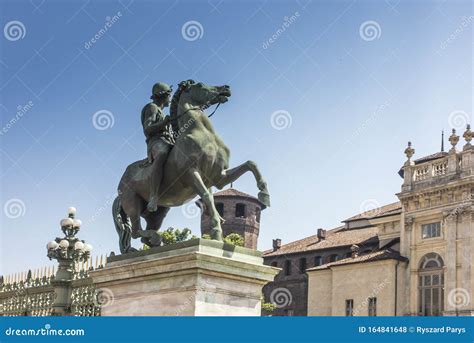 Statue Of A Horse Rider In Front Of The Royal Palace Palazzo Reale In