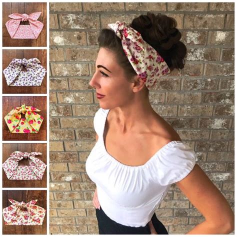 Small Florals Miranda Retro Hair Wrap Wide Self Tie Headband Bow Head