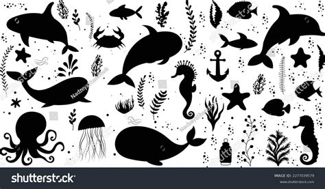 Set Sea Animals Silhouette Isolated Vector Stock Vector (Royalty Free ...