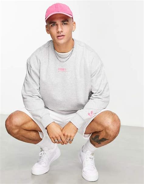 Puma Acid Bright Sweatshirt In Grey And Pink Exclusive To Asos Asos