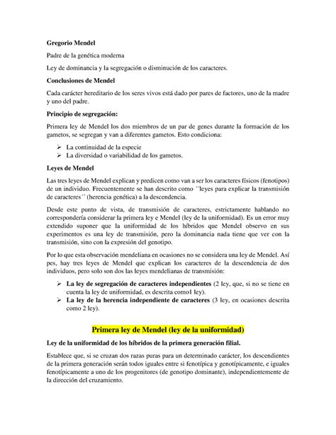 Las Leyes De Mendel Apuntes Gregorio Mendel Padre De La Gen Tica