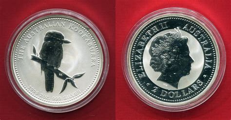 Australien 2 Dollars Silbermünze 2005 Kookaburra 2 oz BU in capsule