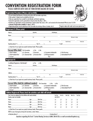 Fillable Online CONVENTION REGISTRATION FORM Setxdistcom Fax Email