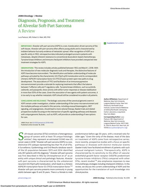 (PDF) Diagnosis, Prognosis, and Treatment of Alveolar Soft-Part Sarcoma ...