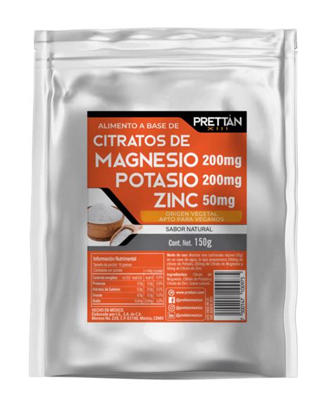 Citrato de magnesio potasio y zinc Polvo sabor natural Prettán XIII