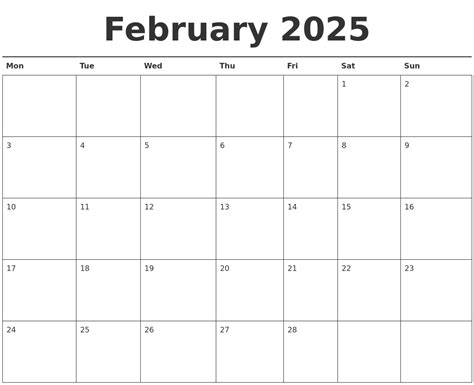 February 2025 Calendar Printable