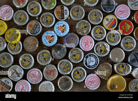 Crown Caps Of Different Beer Bottles Stock Photo Alamy