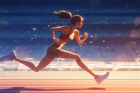 Strong Athlete Running On Running Track Runner Sprinting Exercise And