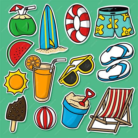 Premium Vector Sticker Set Summer Beach Cartoon Vector