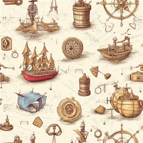 Premium Ai Image Pirates Pirate Ship Treasure Chest Anchor Compass Treasure Map Seamless Pattern