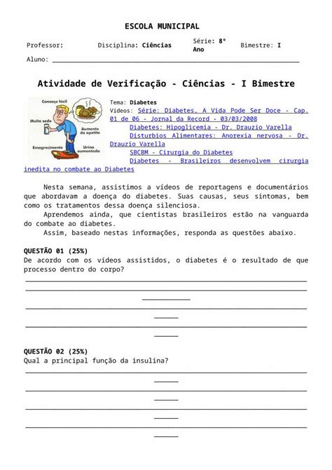 DOCX 8º Ano Ciências 04 Atividade de Sala Diabetes DOKUMEN TIPS