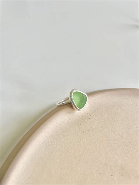 Light Green Sea Glass Ring Teylu Collective Handmade Cornish Silver