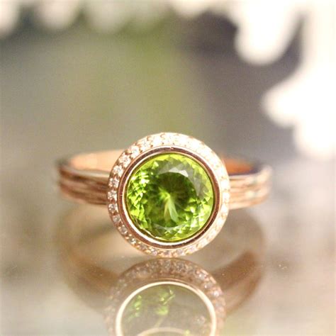 Peridot 14K Rose Gold Ring Peridot And Diamond Ring Etsy