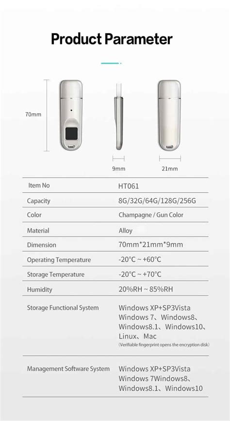 Fingerprint Encrypted USB Flash Drive - AES256Bit 3.0