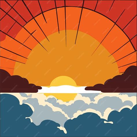 Premium Vector Cartoon Sunset Or Sunrise Gradient Sky With Clouds And Sun