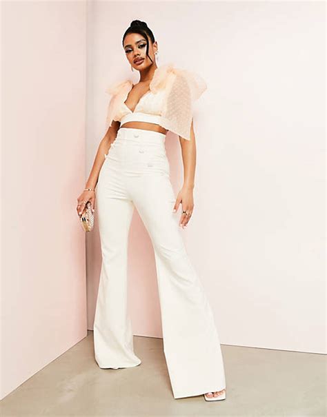 Asos Luxe Co Ord Kickflare Trouser With Button Detail In Cream Asos