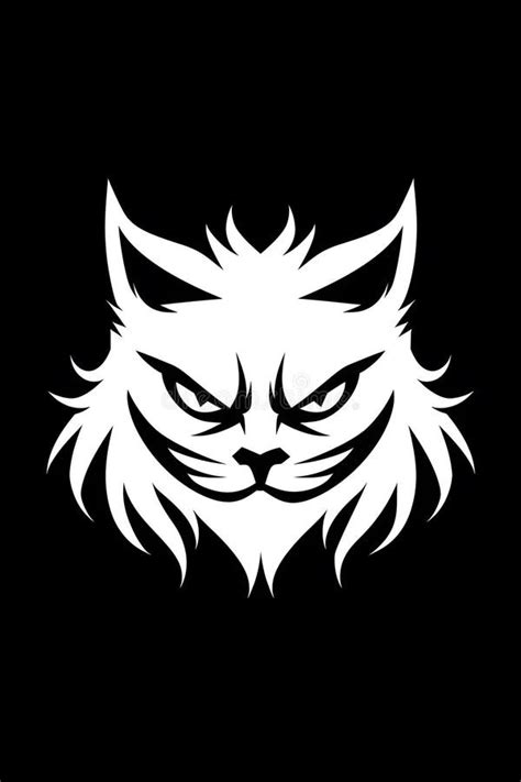 logo stylized fierce cat head  black  white colors stock