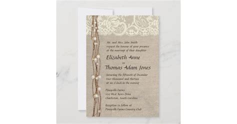 Rustic Burlap Lace Pearls Wedding Invitation Zazzle