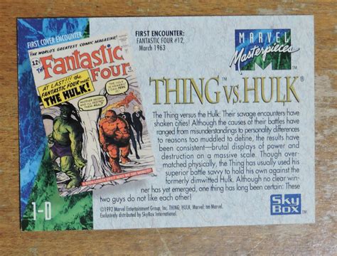 Mavin 1992 Skybox Marvel Masterpieces Thing Vs Hulk Spectra Etch