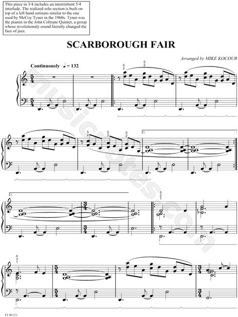 Traditional Scarborough Fair Sheet Music Piano Solo In C Major Download And Print Sku