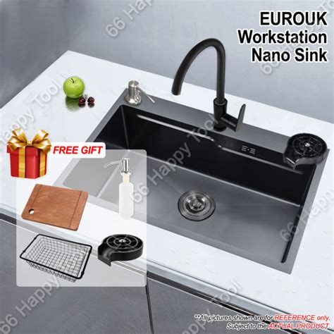 Combo Set EUROUK Sink Nano Black Stainless Steel Single Bowl 60 68