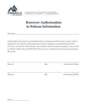 Fillable Online Borrower Authorization To Release Information Fax Email