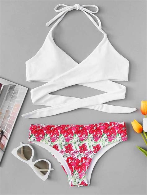 Cross Wrap Mix And Match Bikini Set Shein Sheinside Bikinis Mix