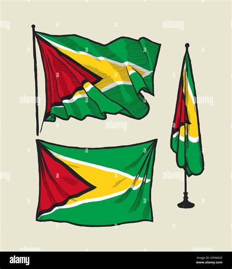 Flag Guyana on the wind and on the wall drawing vector illustration set Stock Vector Image & Art ...