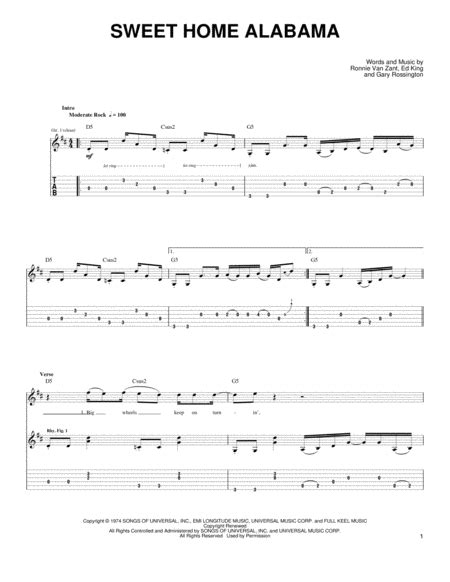 Sweet Home Alabama By Lynyrd Skynyrd Guitar Tablature Digital Sheet Music Sheet Music Plus