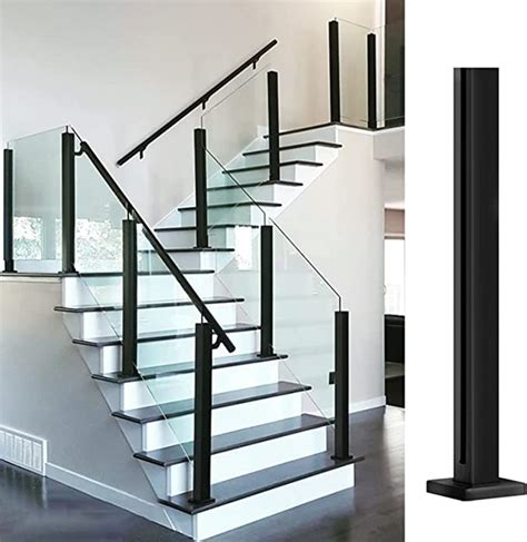 Zaqy Indoor Hallway Stairs Glass Railing Post Stainless Steel Black 25 35 40 Inch