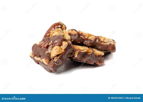 Nut Bar Isolated Energy Snack With Nuts Chocolate Muesli Dessert Protein Candy Bar Fitness