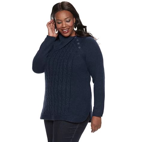 Plus Size Croft And Barrow ® Cable Knit Splitneck Sweater